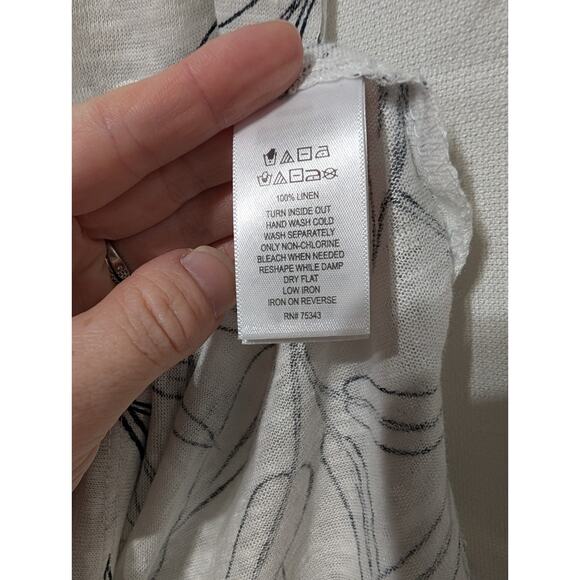 Cynthia Rowley Womens 100% Linen Tee Shirt Sz L Leaves White Basic Coastal Beach - Picture 5 of 5